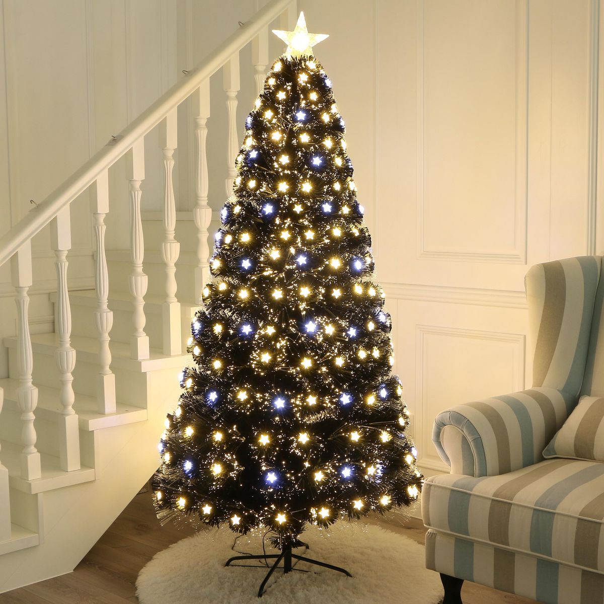 DEAR SANTA - Árbol de Navidad 210cm Fibra Óptica LED Cálida Negro