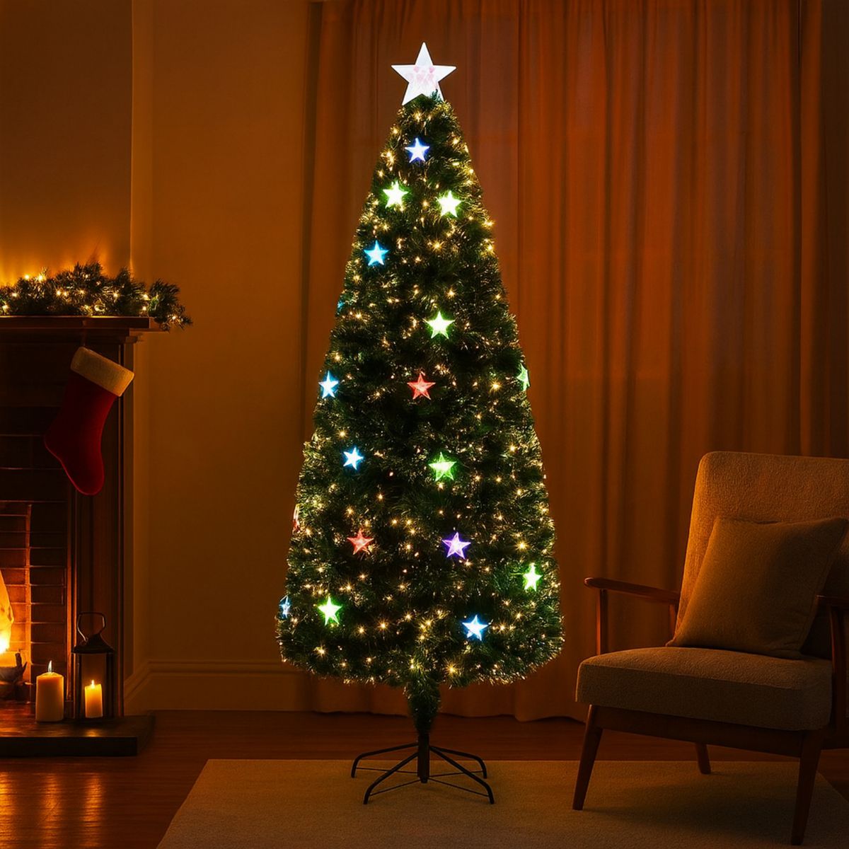 DEAR SANTA - Árbol de Navidad 210cm con Estrellas LED Verde