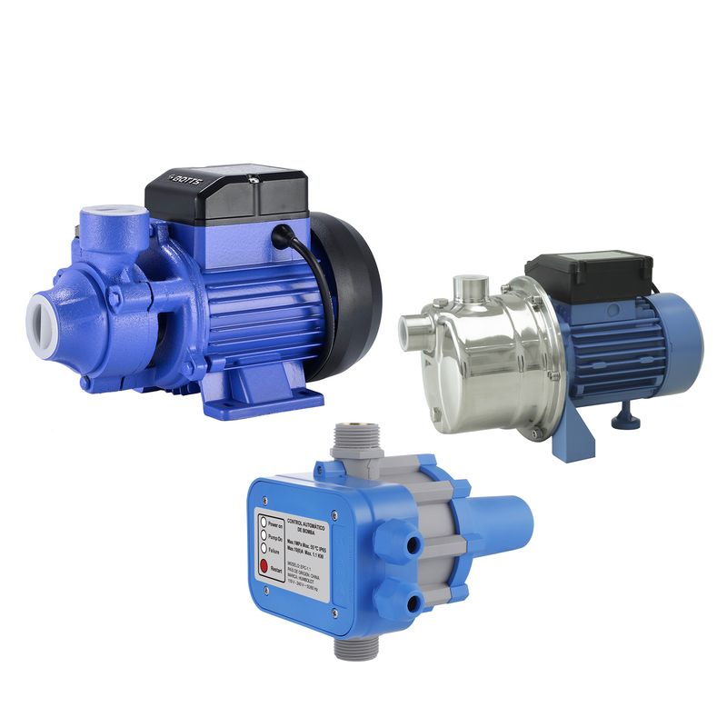  - Bomba Jet 0.6 HP 50L/min + Controlador de Presión 1.1 KW + Electrobomba Periférica Botts Qb60K 0.5 Hp Monofasico 220V