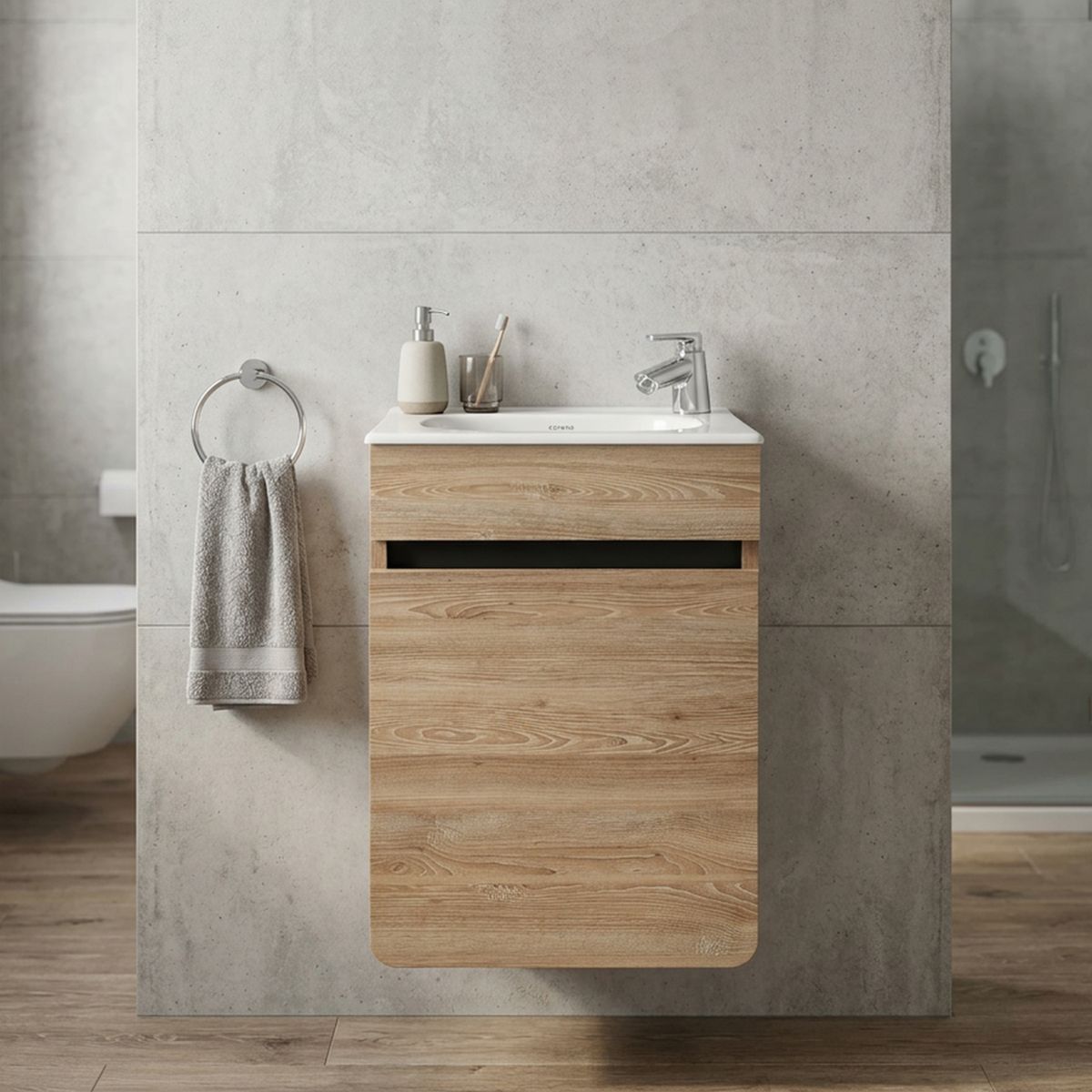CORONA - Mueble de Baño Vanitorio Aluvia Elevado Miel 40x56x35cm