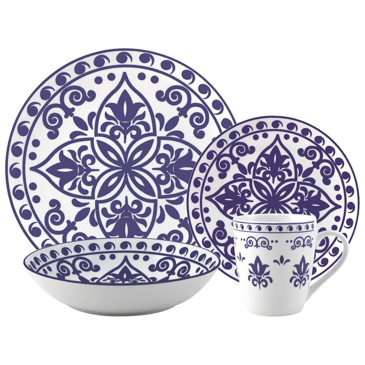 Juego de vajillas Porcelana Piedras Azul 16 Piezas, marca JUST HOME COLLECTION - Foto Principal