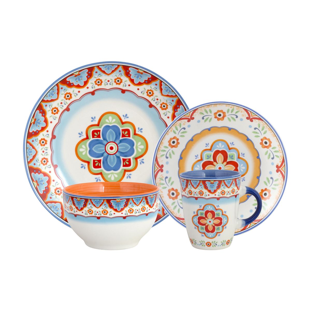 JUST HOME COLLECTION - Set de Vajillas Boho Azul 16 Piezas