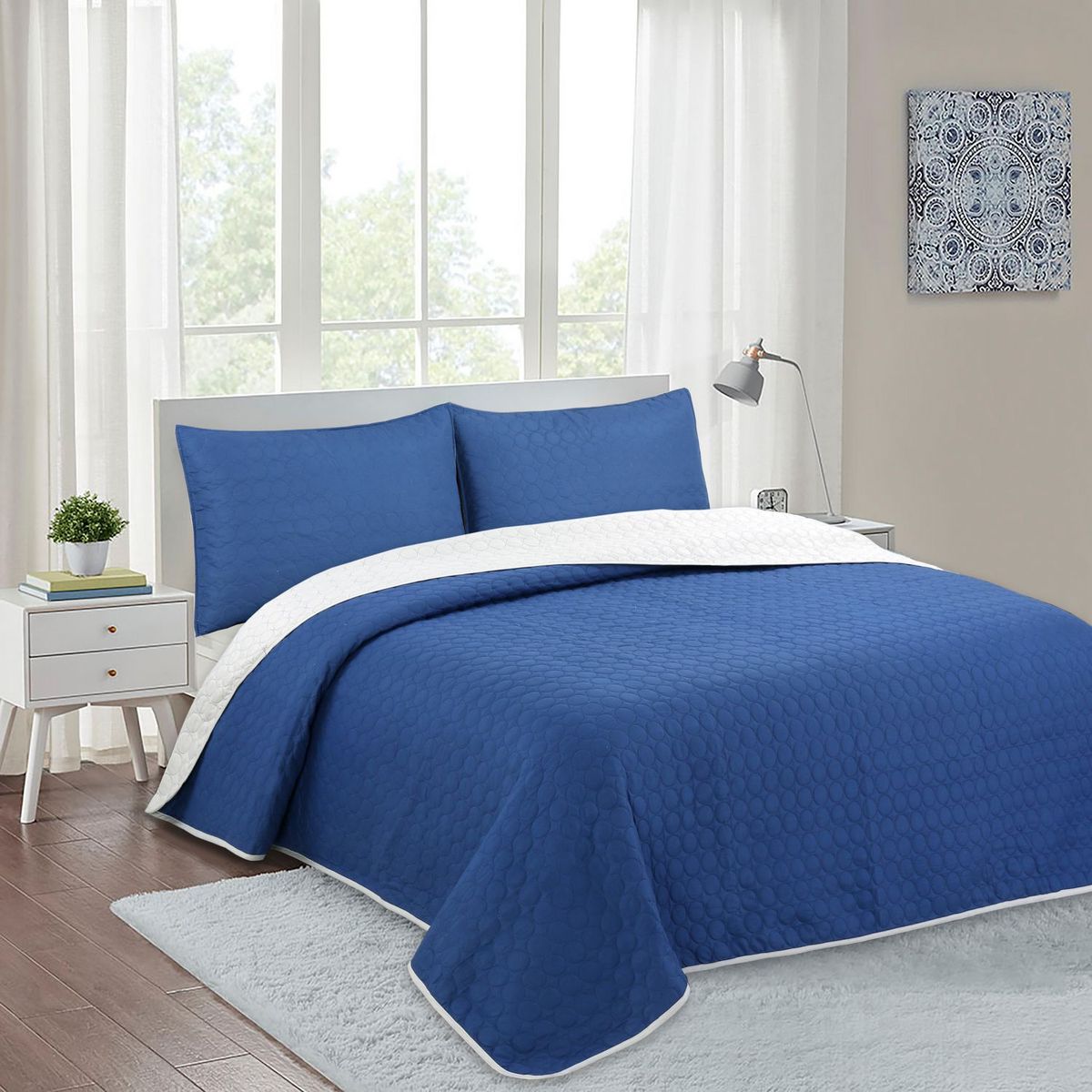 HOMY - Quilt Bicolor Azul/Beige 2 Plazas