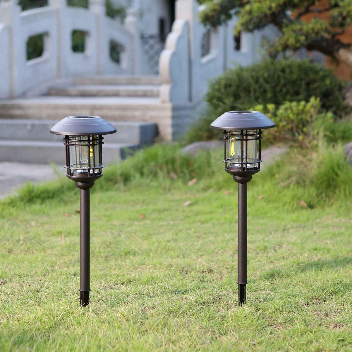 JUST HOME COLLECTION - Pack X4 Estacas Solares Negro Luz Cálida