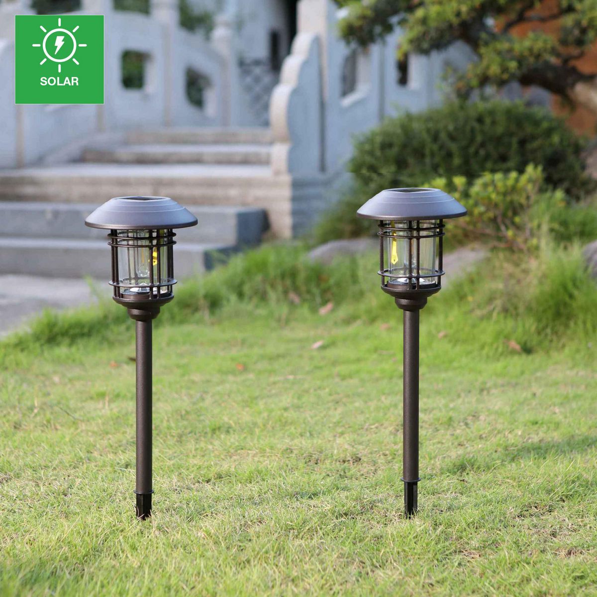 JUST HOME COLLECTION - Pack X4 Estacas Solares Negro Luz Cálida