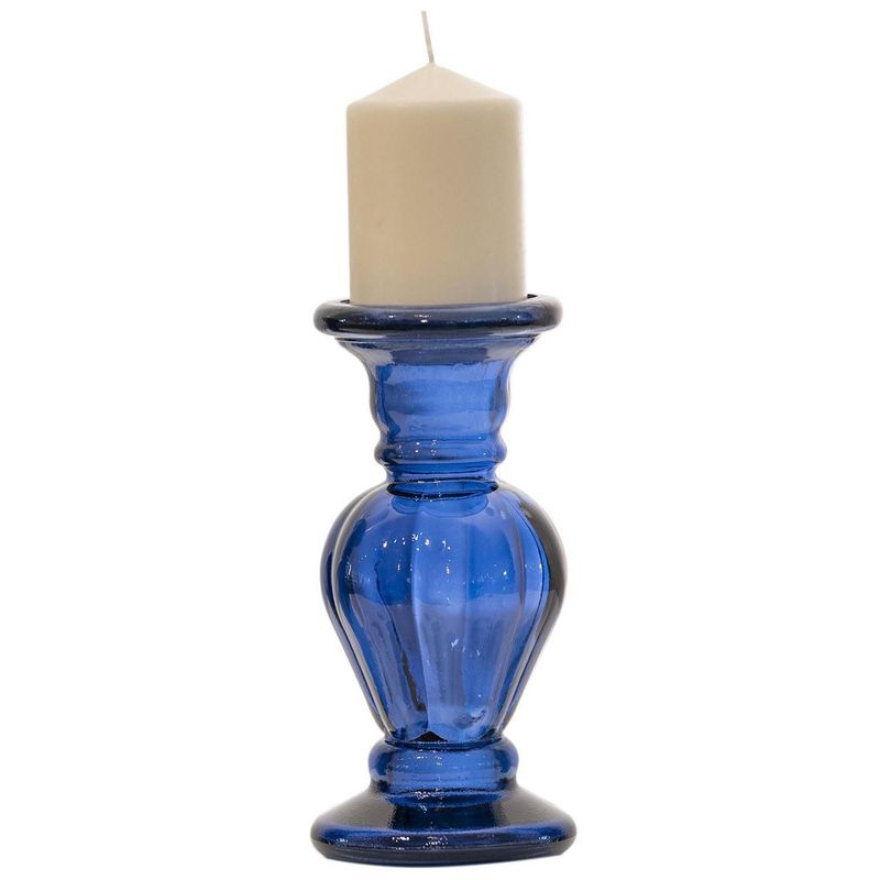 VIDRIOS SAN MIGUEL - Candelabro Decorativo Vidrio Azul 11x20x20cm