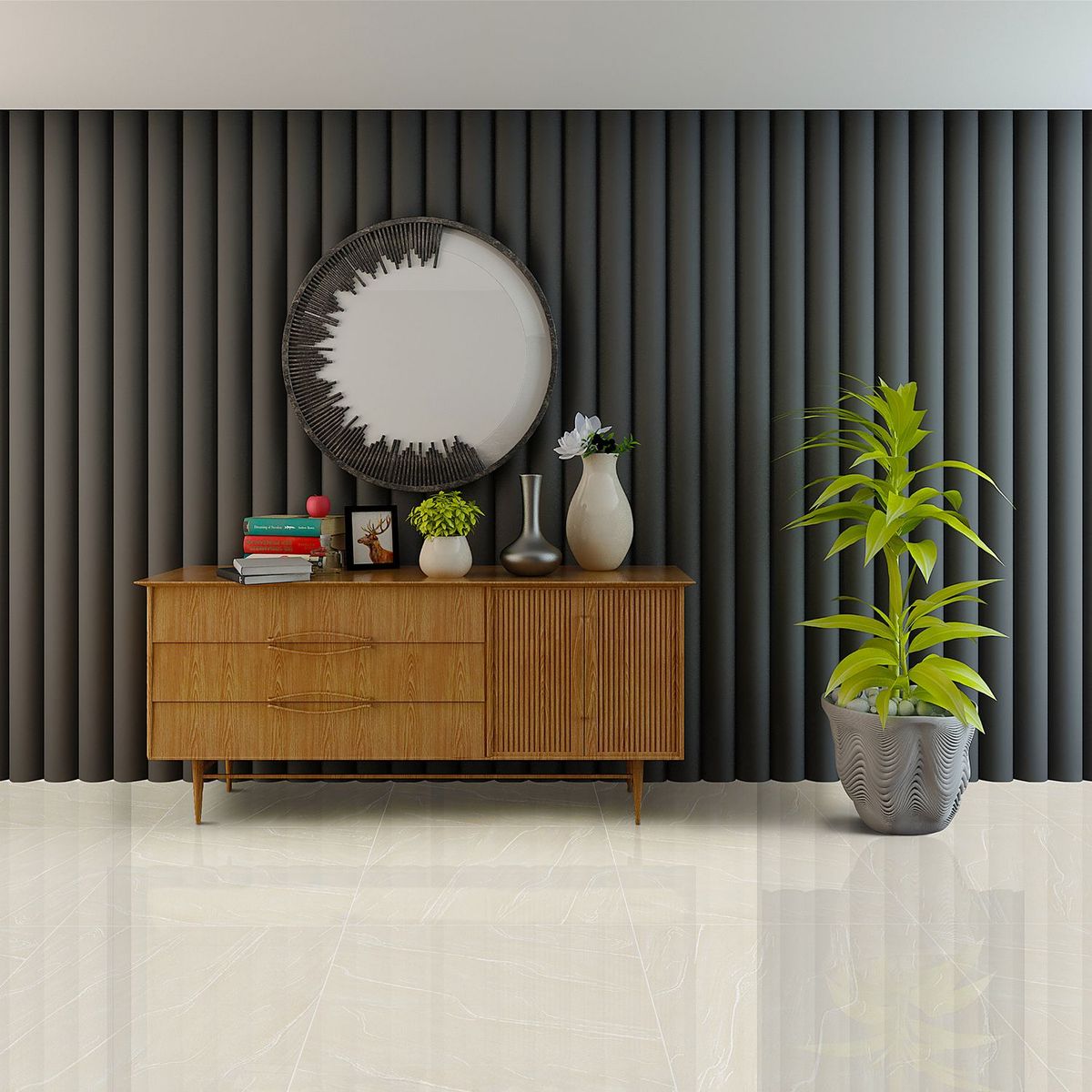 HOLZTEK - Porcelanato Beige 60x60cm 1.44m2 Marmolado Brillante New Ares