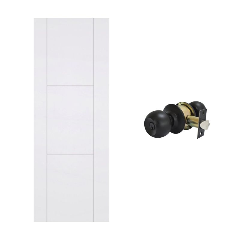  - Puerta Interior Combo (Marco+Bisagras+Kit de Instalación) Brissa 60x207cm Blanco + Cerradura de Pomo Dormitorio Negro