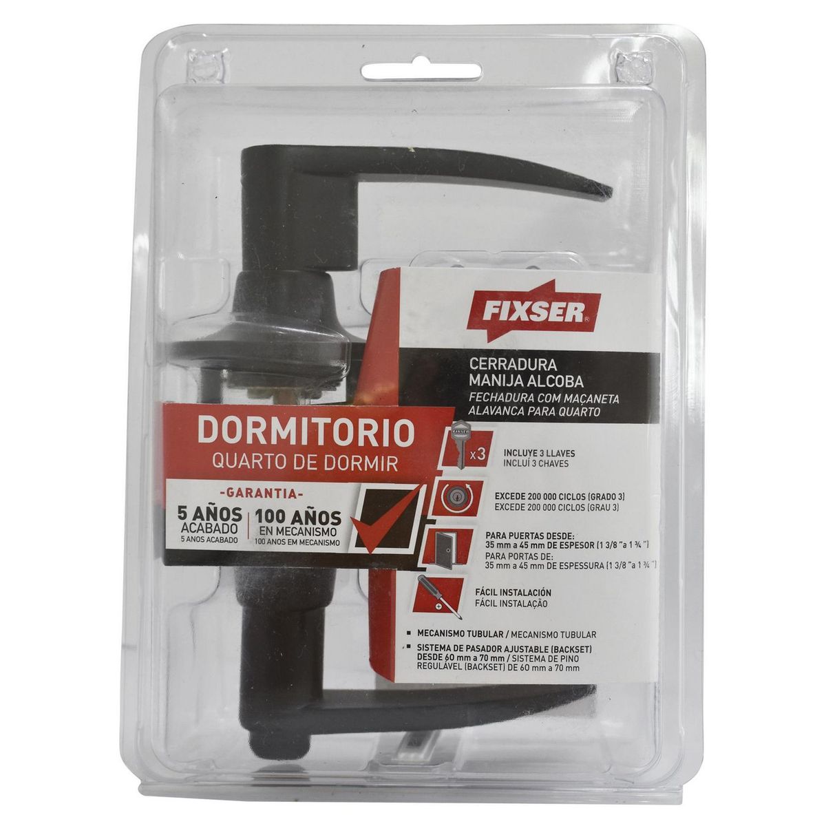 FIXSER - Cerradura de Manija Dormitorio Negro