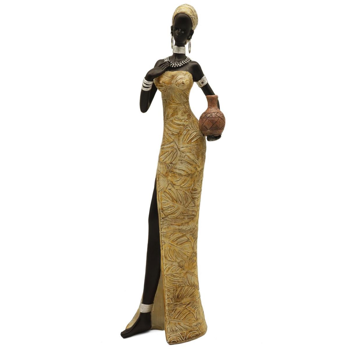 JUST HOME COLLECTION - Figura Africana de Pie Poliresina Dorado 7.5x41.5x14cm