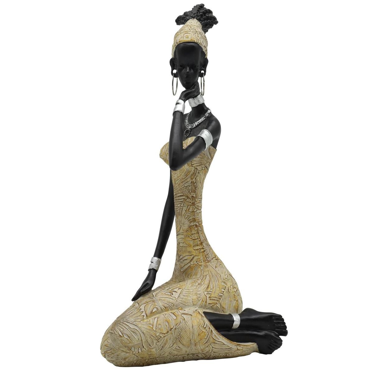 JUST HOME COLLECTION - Figura Africana Sentada Poliresina Dorado 13x28x13cm