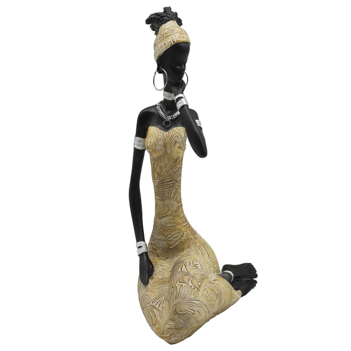 JUST HOME COLLECTION - Figura Africana Sentada Poliresina Dorado 13x28x13cm