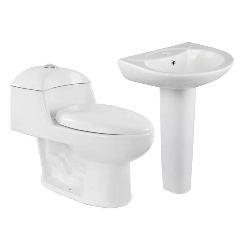 SENSI DACQUA - Lavamanos Sobre Pedestal Florencia Blanco + Pedestal para Lavamanos Florencia Blanco + WC Inodoro One Piece Lara Blanco