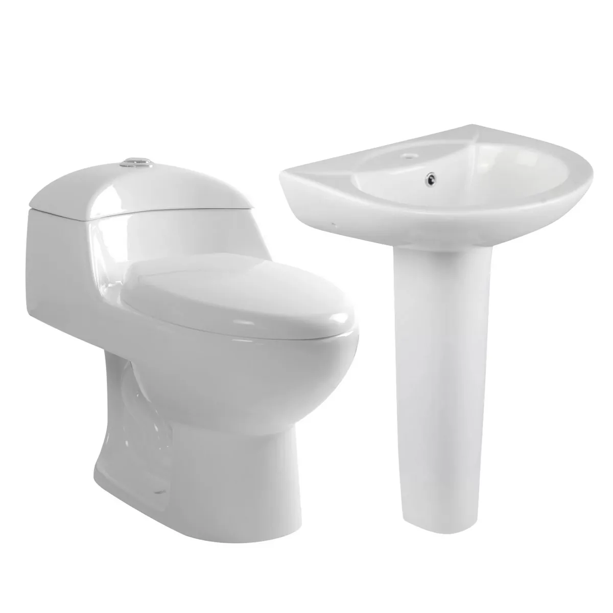 SENSI DACQUA - Lavamanos Sobre Pedestal Florencia Blanco + Pedestal para Lavamanos Florencia Blanco + WC Inodoro One Piece Lara Plus Blanco.