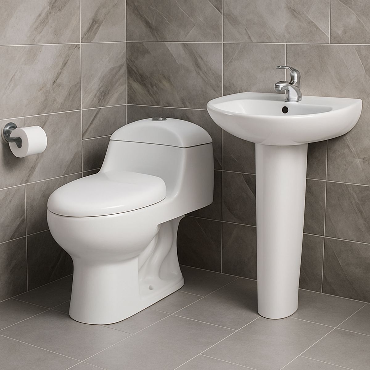 SENSI DACQUA - Lavamanos Sobre Pedestal Florencia Blanco + Pedestal para Lavamanos Florencia Blanco + WC Inodoro One Piece Lara Plus Blanco.