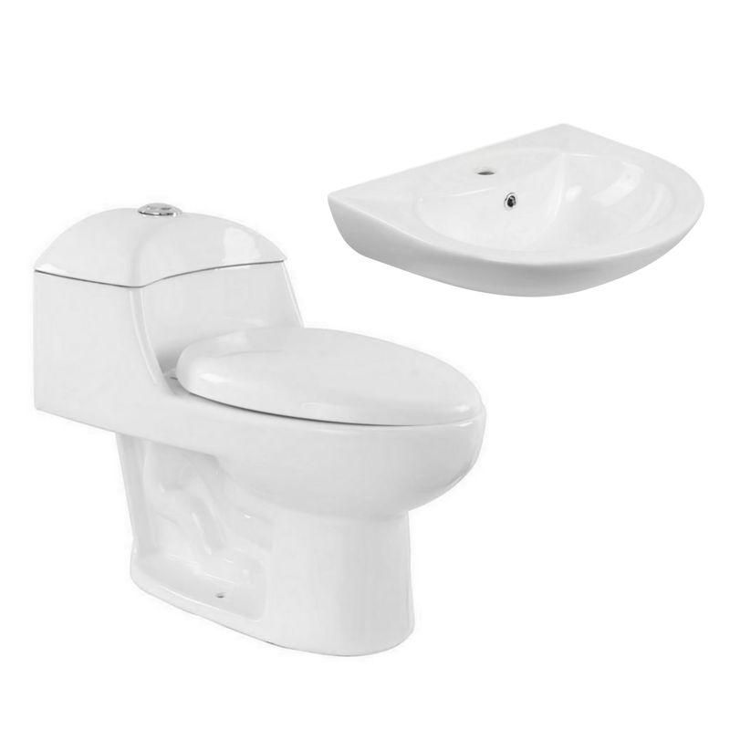 SENSI DACQUA - Lavamanos Sobre Pedestal Florencia Blanco + WC Inodoro One Piece Lara Blanco