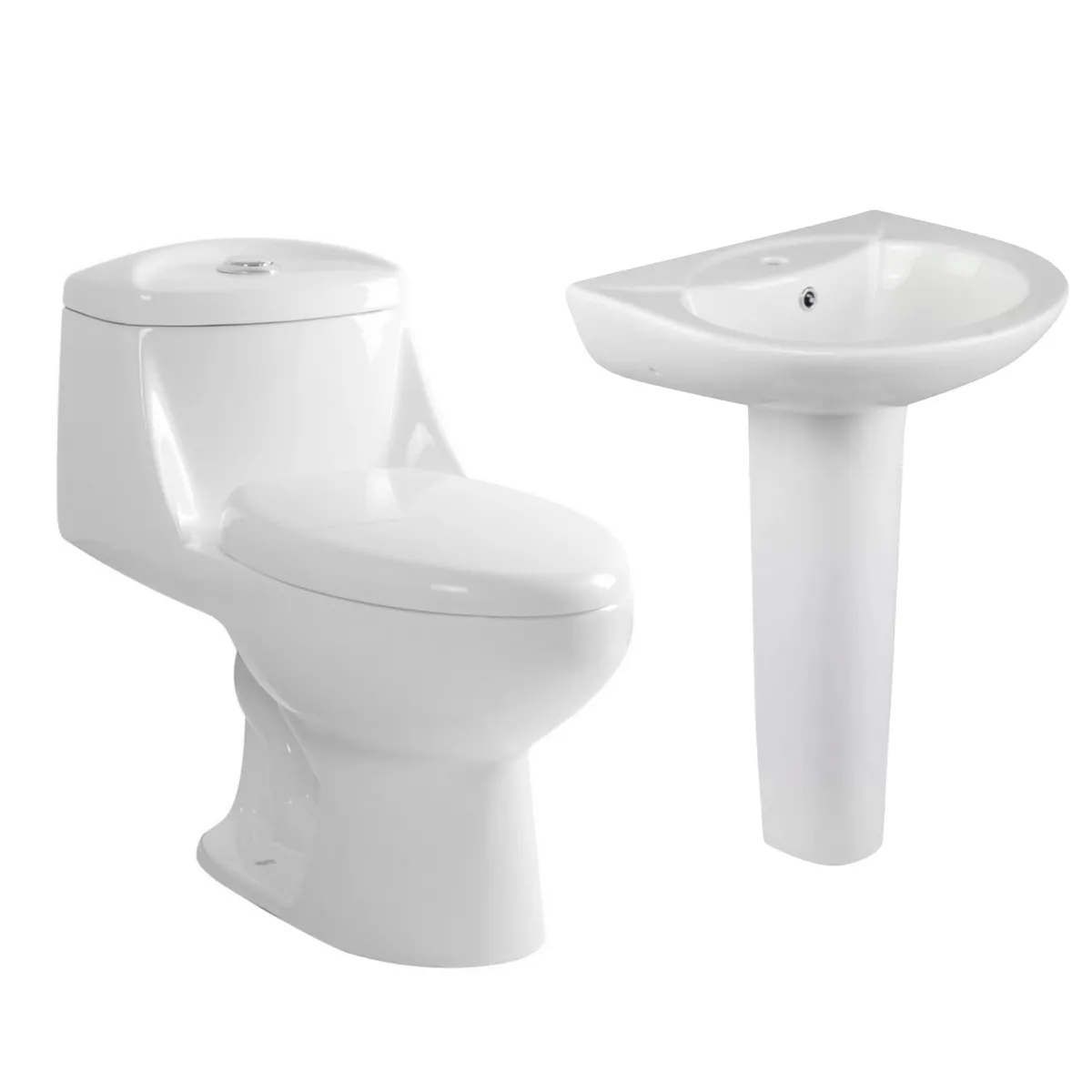 Pedestal para Lavamanos Florencia Blanco + Lavamanos Sobre Pedestal Florencia Blanco + WC Inodoro One Piece Vinciny Blanco, marca SENSI DACQUA - Foto Principal