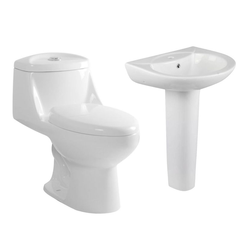 SENSI DACQUA - Pedestal para Lavamanos Florencia Blanco + Lavamanos Sobre Pedestal Florencia Blanco + WC Inodoro One Piece Vinciny Blanco