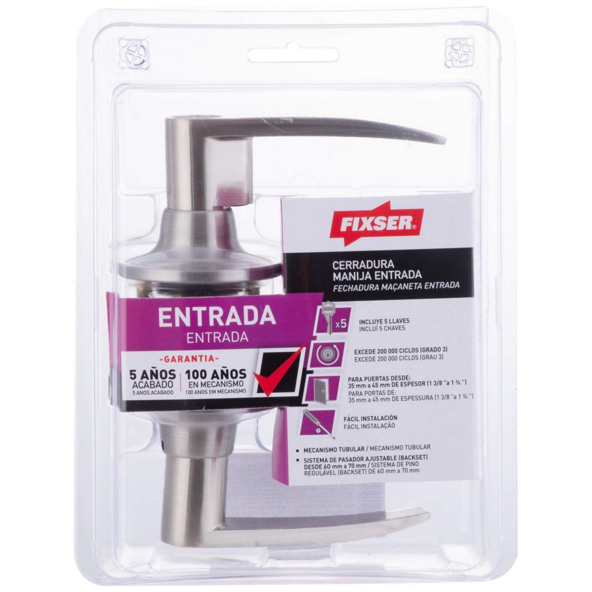 FIXSER - Cerradura de Manija Entrada Niquel Satinado