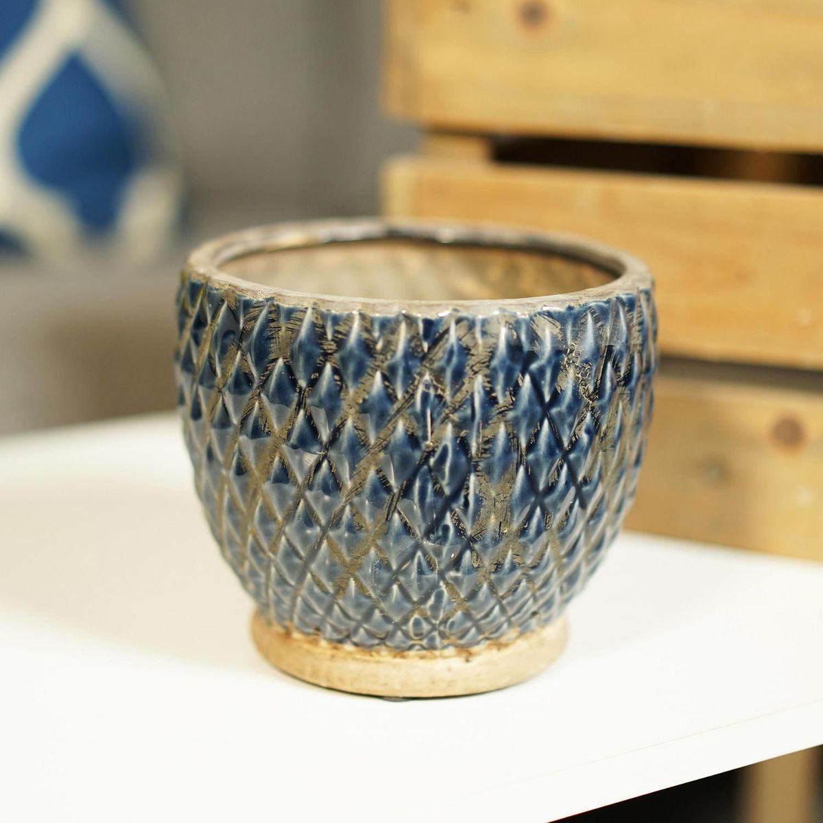 HOMY - Pr Macetero B&W Azul 20X16Cm