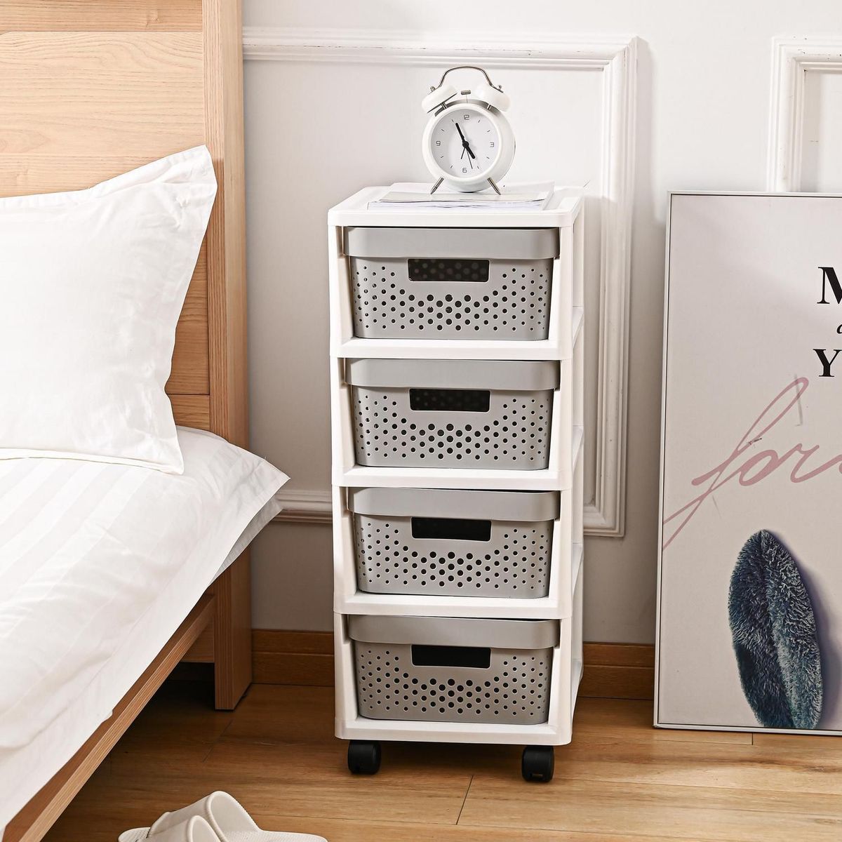 JUST HOME COLLECTION - Carrito Organizador Plástico con Ruedas 4 Niveles Gris