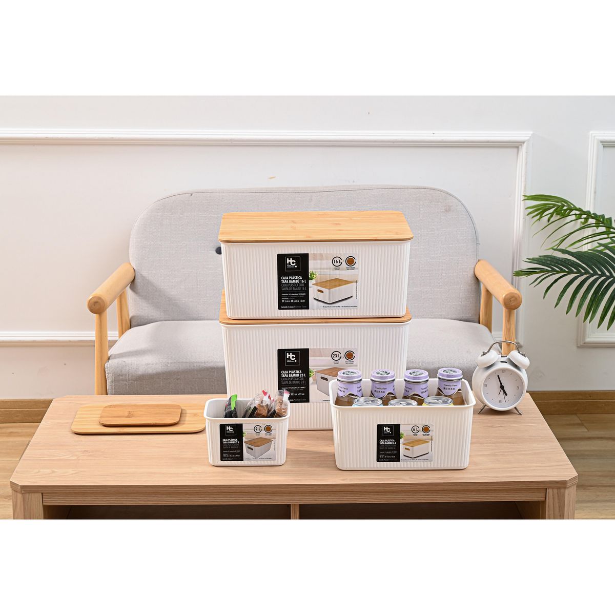 JUST HOME COLLECTION - Canasto Plástico Tapa de Bambú 16lt