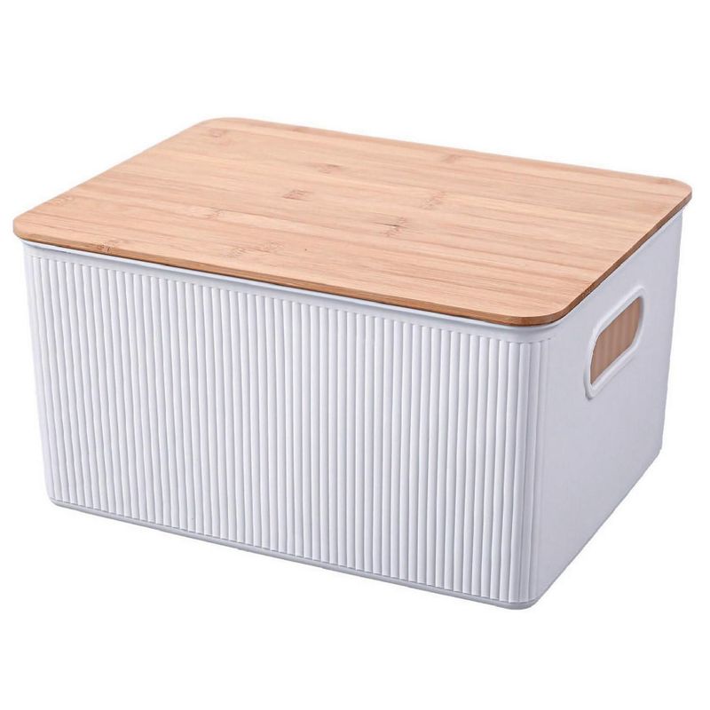 JUST HOME COLLECTION - Canasta Plástica Tapa Bambú 23L Blanco