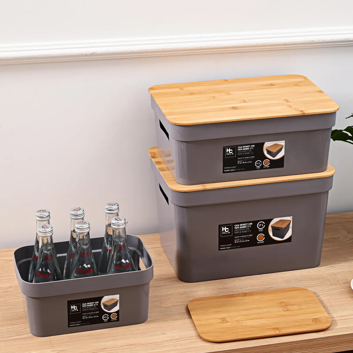 JUST HOME COLLECTION - Canasta Tapa de Bambú 4.5lt Gris