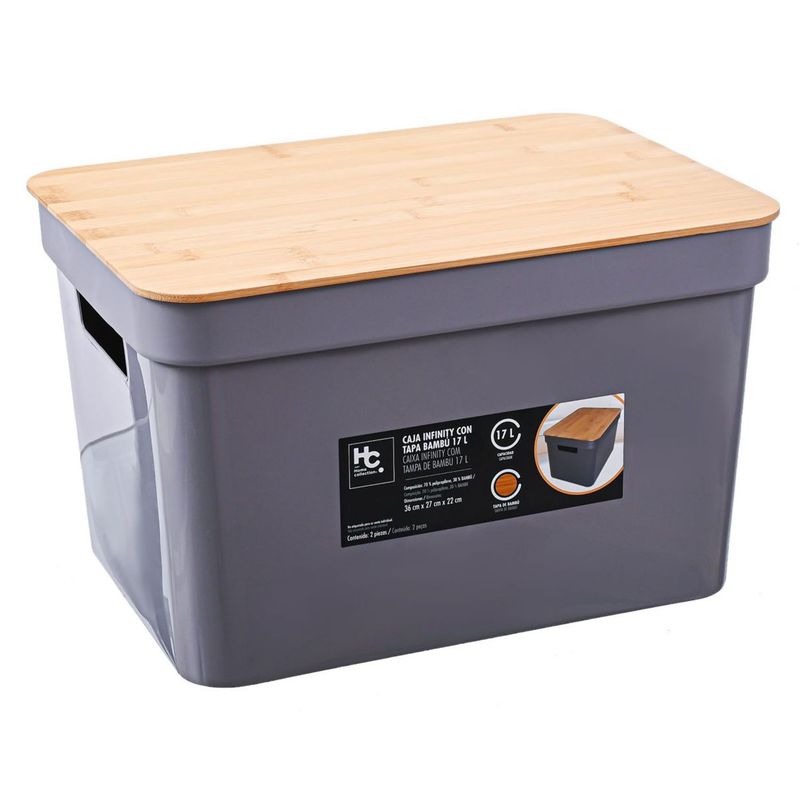 JUST HOME COLLECTION - Canasta Tapa Bambú 17L Gris