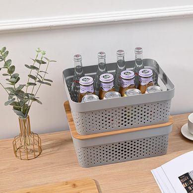 Set 2 Canastas Rectangulares Tapa Bamb�