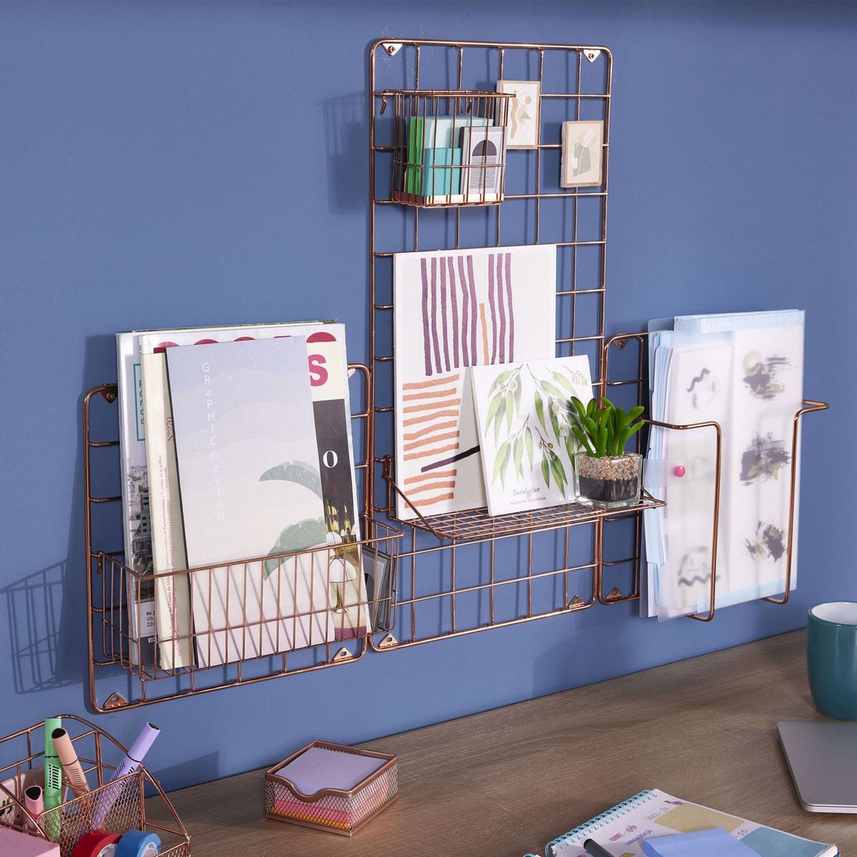 JUST HOME COLLECTION - Organizador de Escritorio Pared Rejilla Dorado