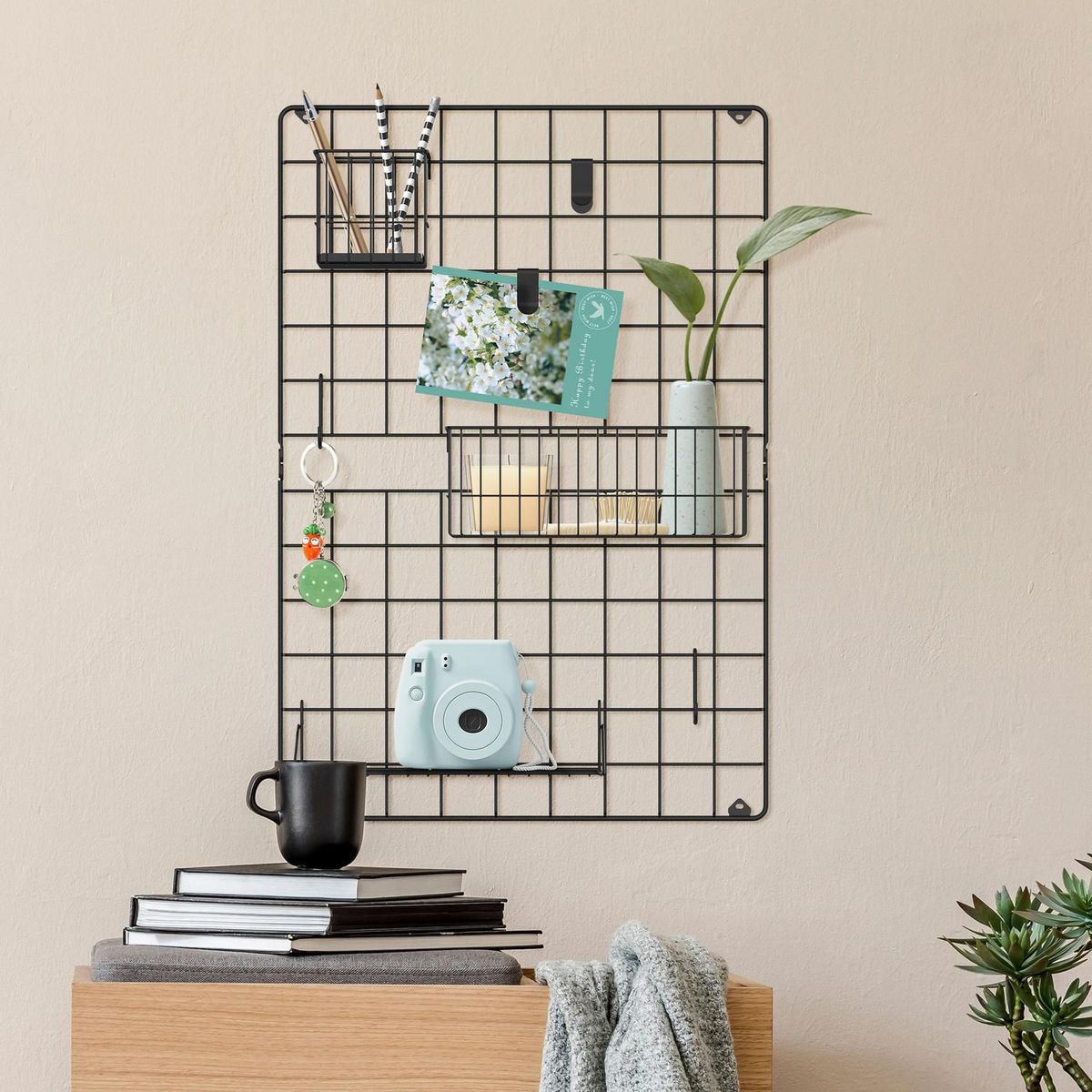 JUST HOME COLLECTION - Organizador de Escritorio Pared Rejilla Negro