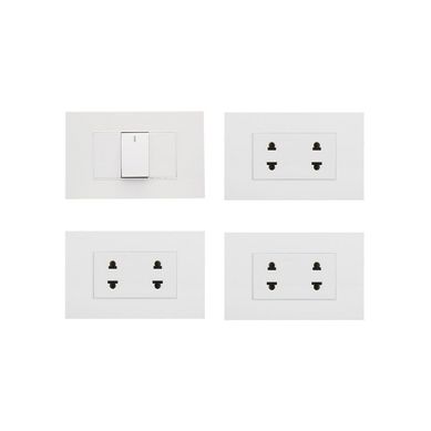 Pack Interruptor Simple + 3 Tomacorrientes Doble Cygnus Blanco