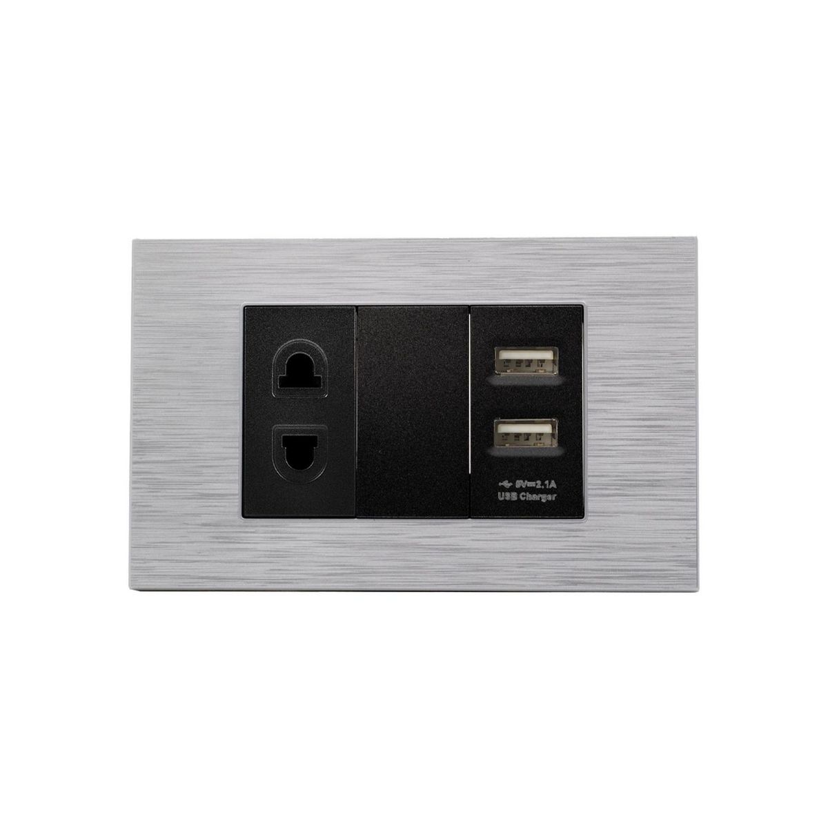 HALUX - Tomacorriente Simple + 2 Tomas USB Andromeda Metalico Negro