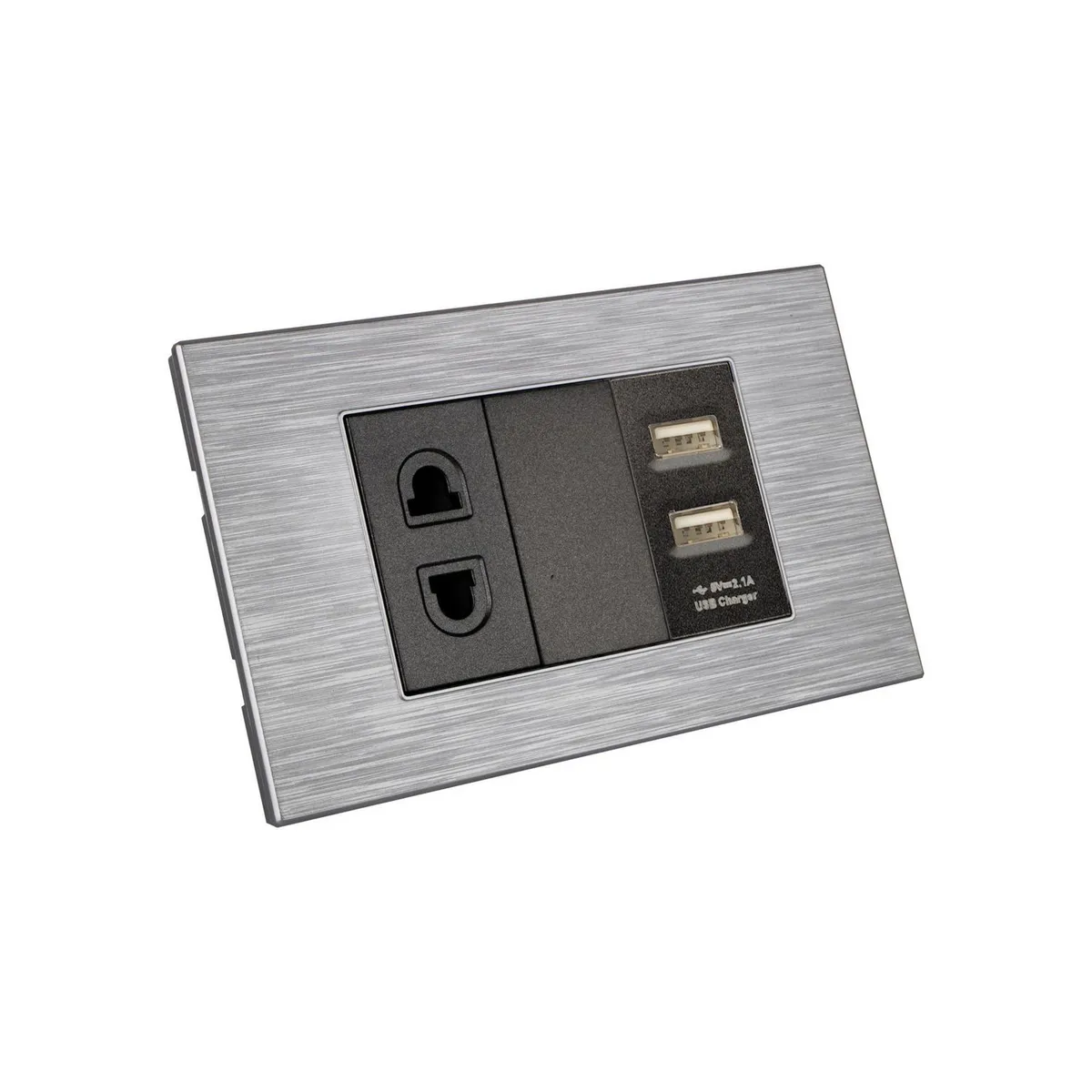 HALUX - Tomacorriente Simple + 2 Tomas USB Andromeda Metalico Negro