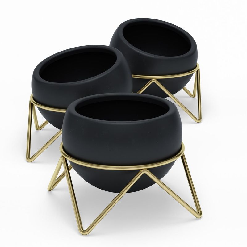 UMBRA - Set 3 Maceteros con Base Negro/Dorado 14.3x11.76x