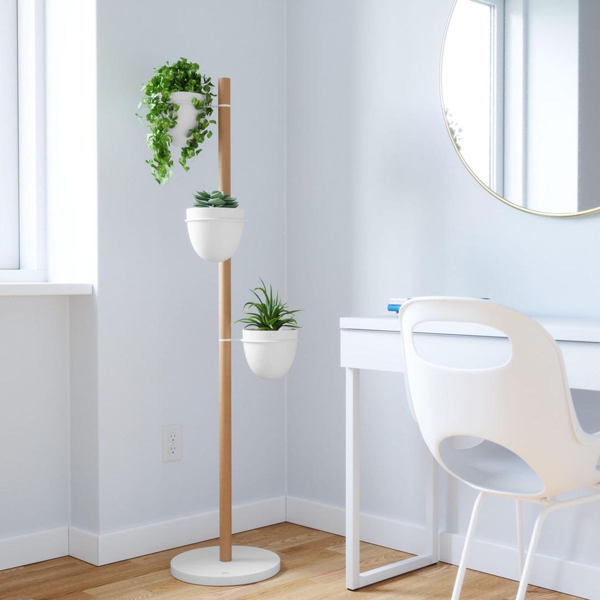 UMBRA - Macetero Pedestal 3 Plantas Blanco/Natural 44x138.5x