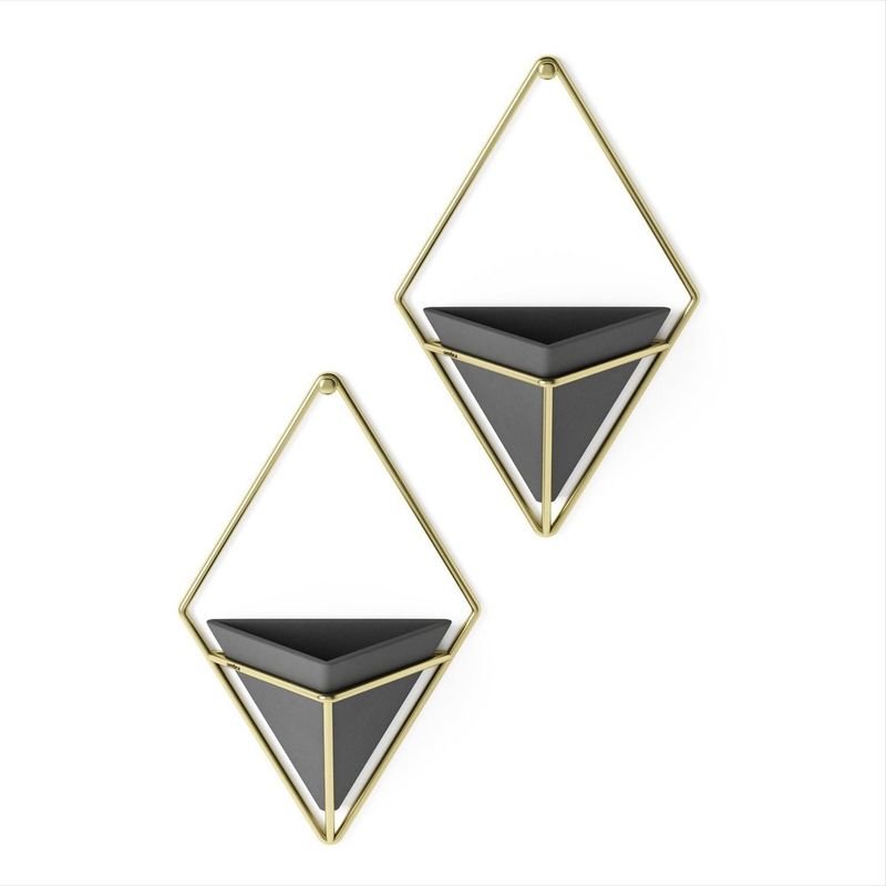UMBRA - Set 2 Maceteros Mural Negro/Dorado 6.4x19x