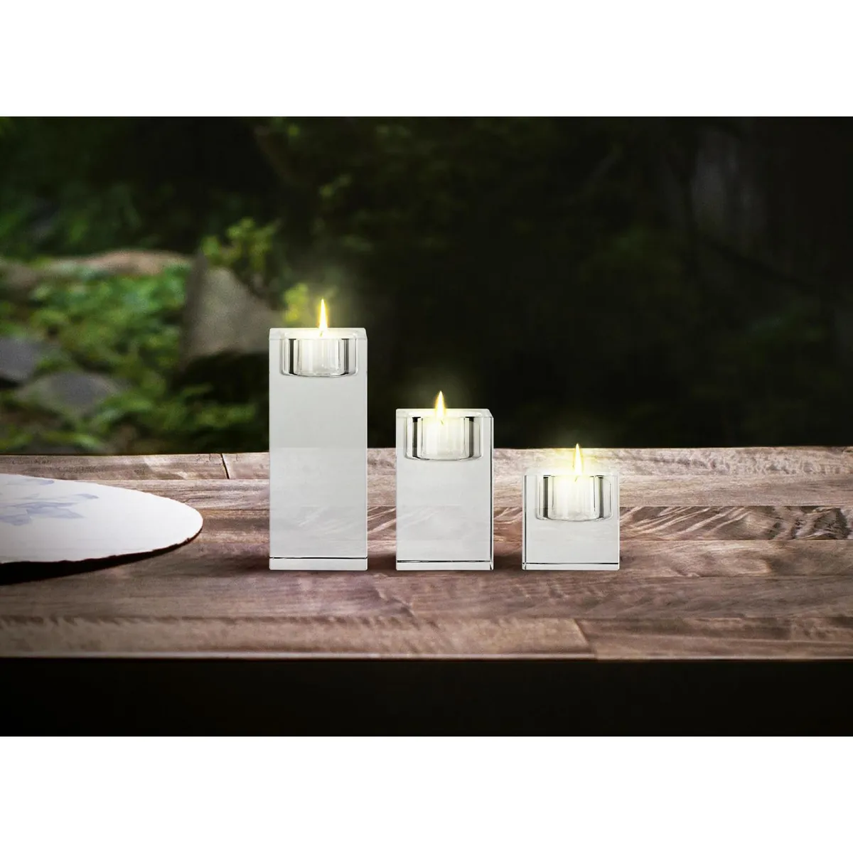 JUST HOME COLLECTION - Set 3 Portavela Decorativo Vidrio Transparente 5x12x5cm