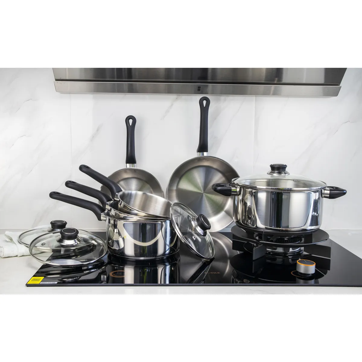 JUST HOME COLLECTION - Juego de Ollas Acero Inoxidable Tapa de Vidrio 10 Piezas