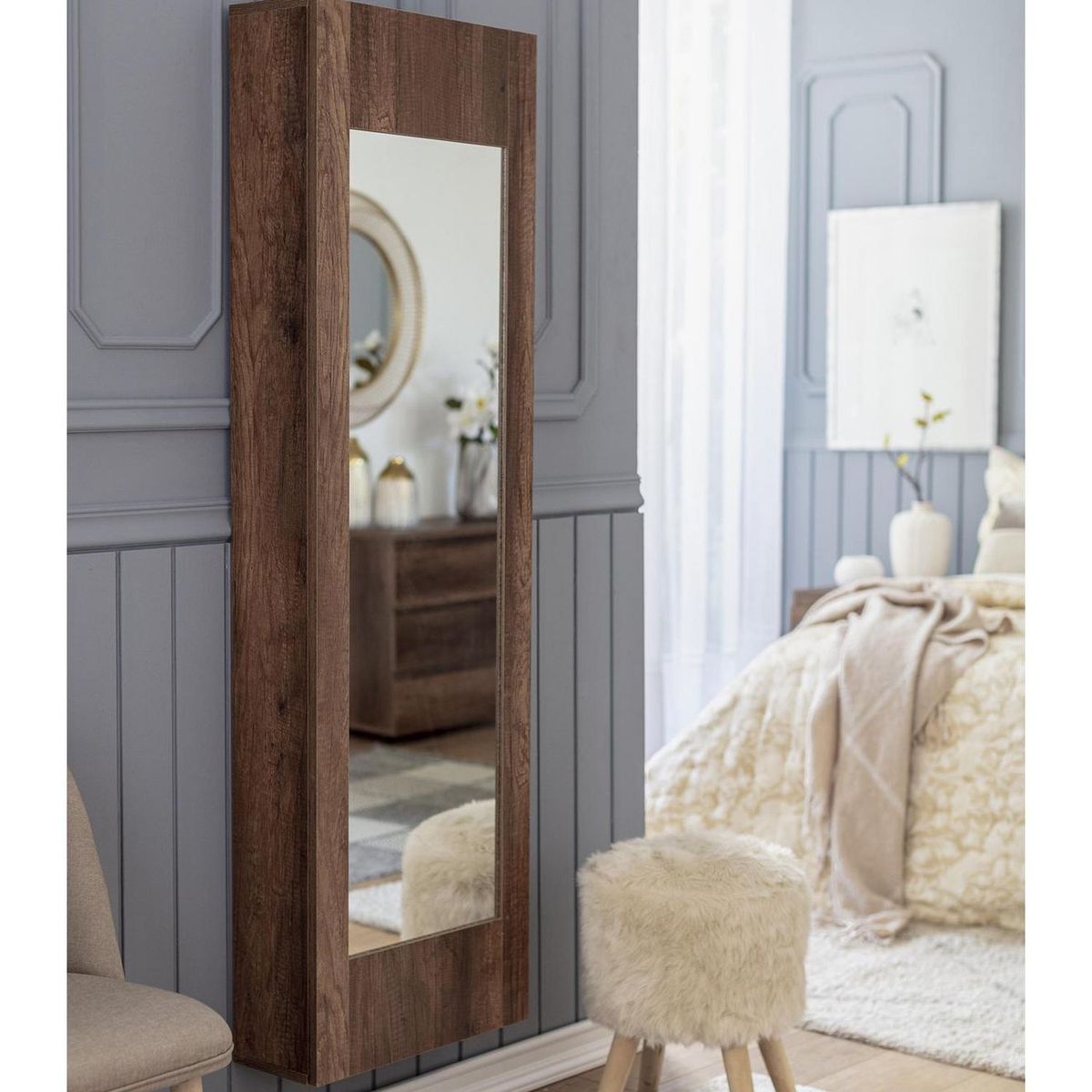 JUST HOME COLLECTION - Zapatera con Espejo 10 Pares Caramelo/Negro