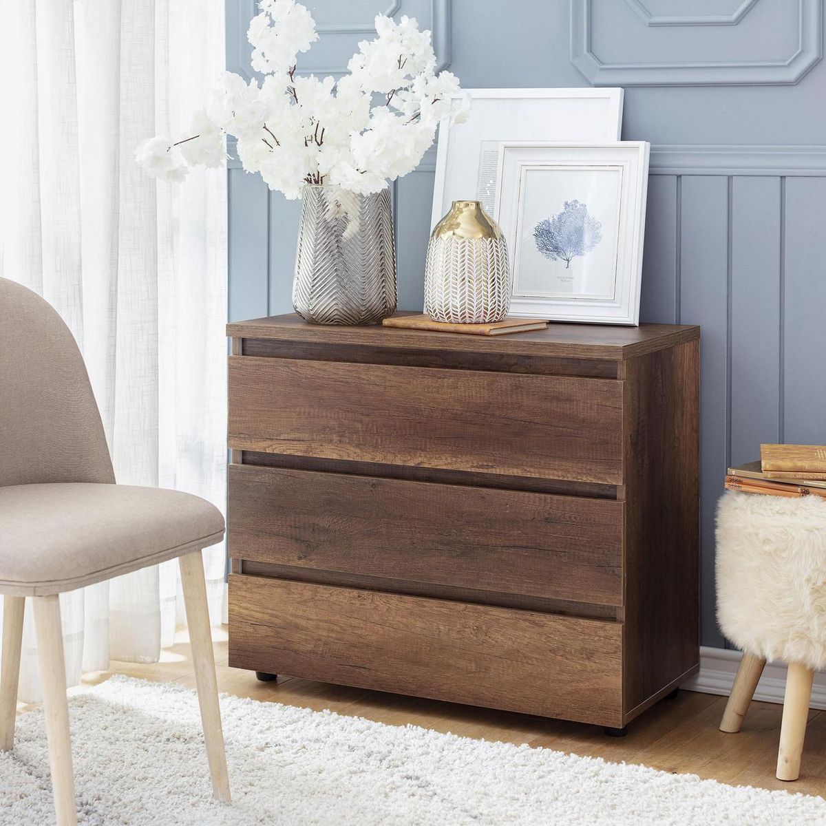 JUST HOME COLLECTION - Cómoda 3 Cajones Melamina Caramelo 70x80.4x40cm