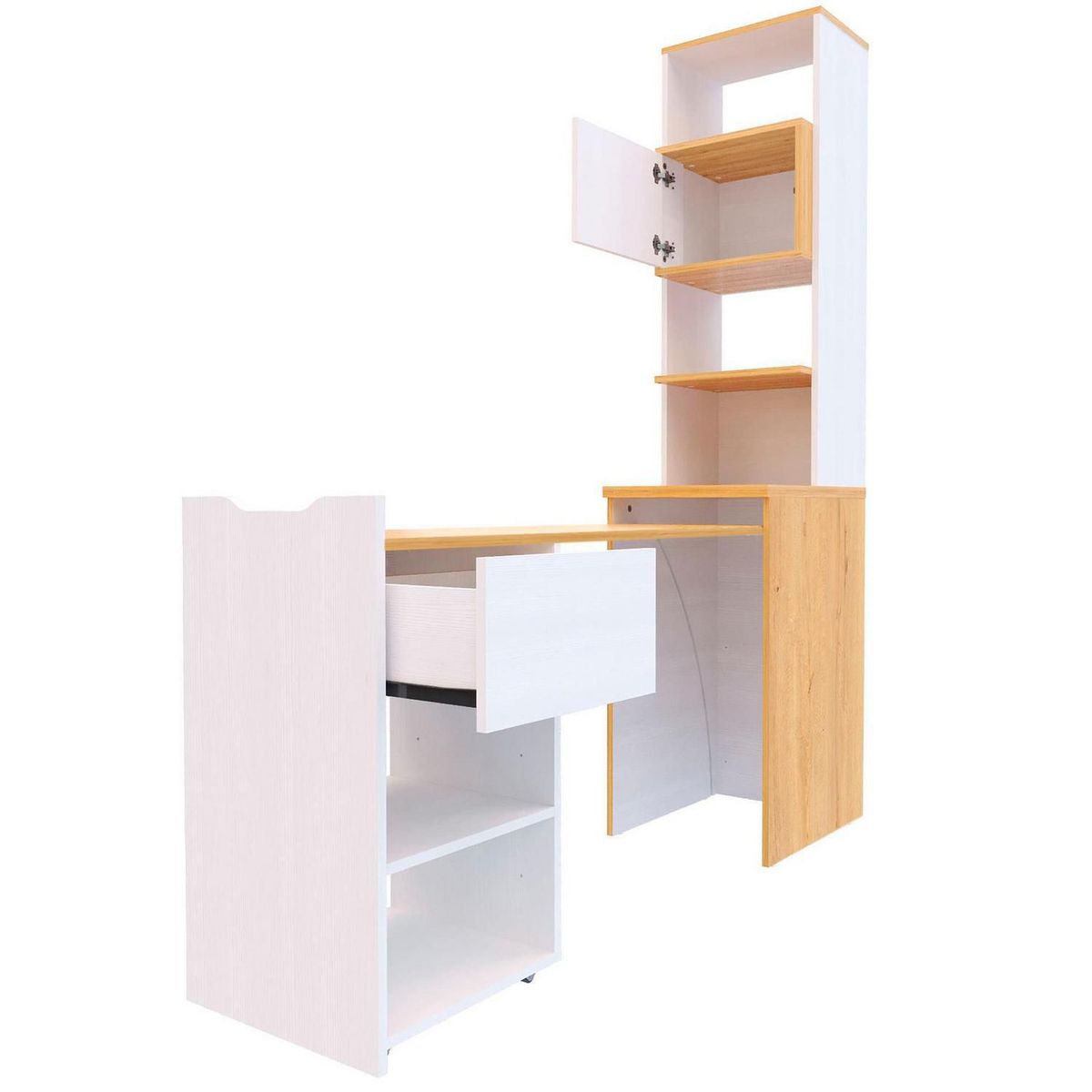 MADERKIT - Escritorio Melamina con Librero Spazio Duna/Blanco