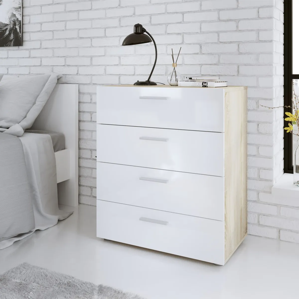 TVILUM - Cómoda 4 Cajones Pepe Blanco