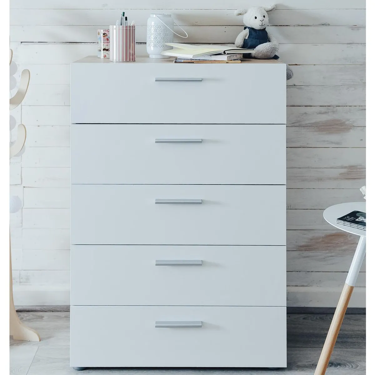 TVILUM - Cómoda 5 Cajones Pepe Blanco