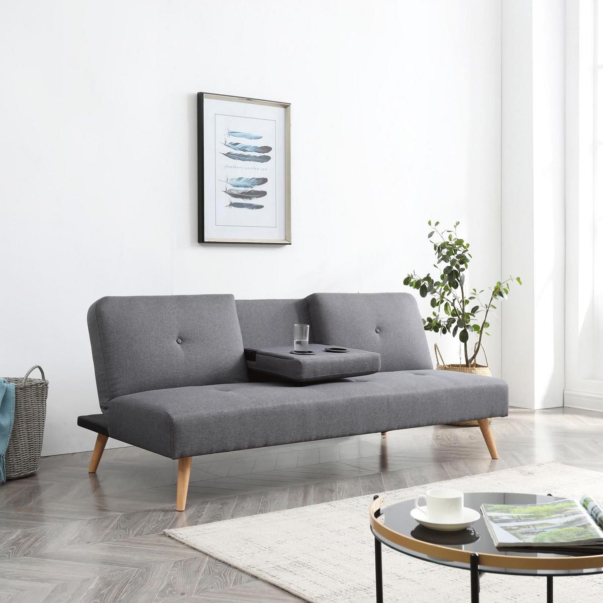 JUST HOME COLLECTION - Sofá Cama con Posavasos 3 Cuerpos Hobbs Gris