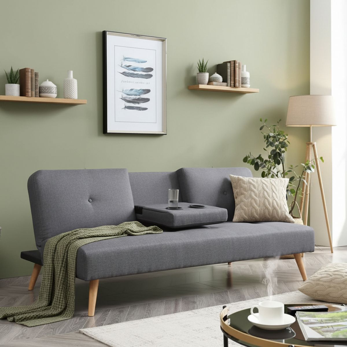 JUST HOME COLLECTION - Sofá Cama con Posavasos 3 Cuerpos Hobbs Gris