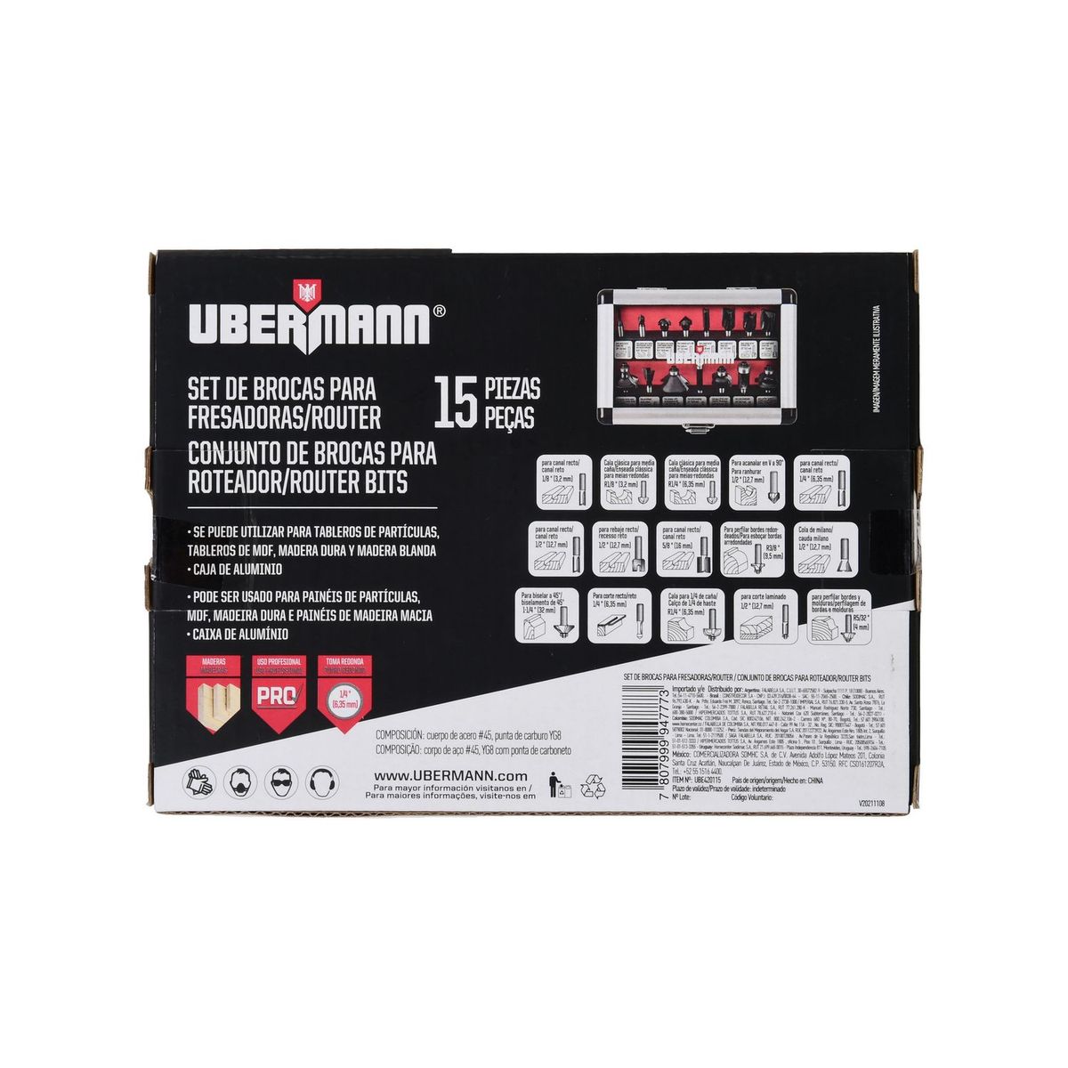 UBERMANN - Set 15 Fresas Ubermann 1/4" 