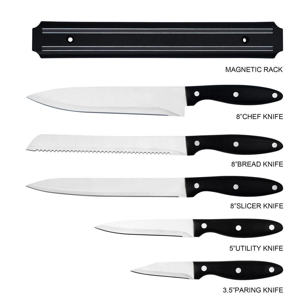 JUST HOME COLLECTION - Set x5 Cuchillo Acero Negro
