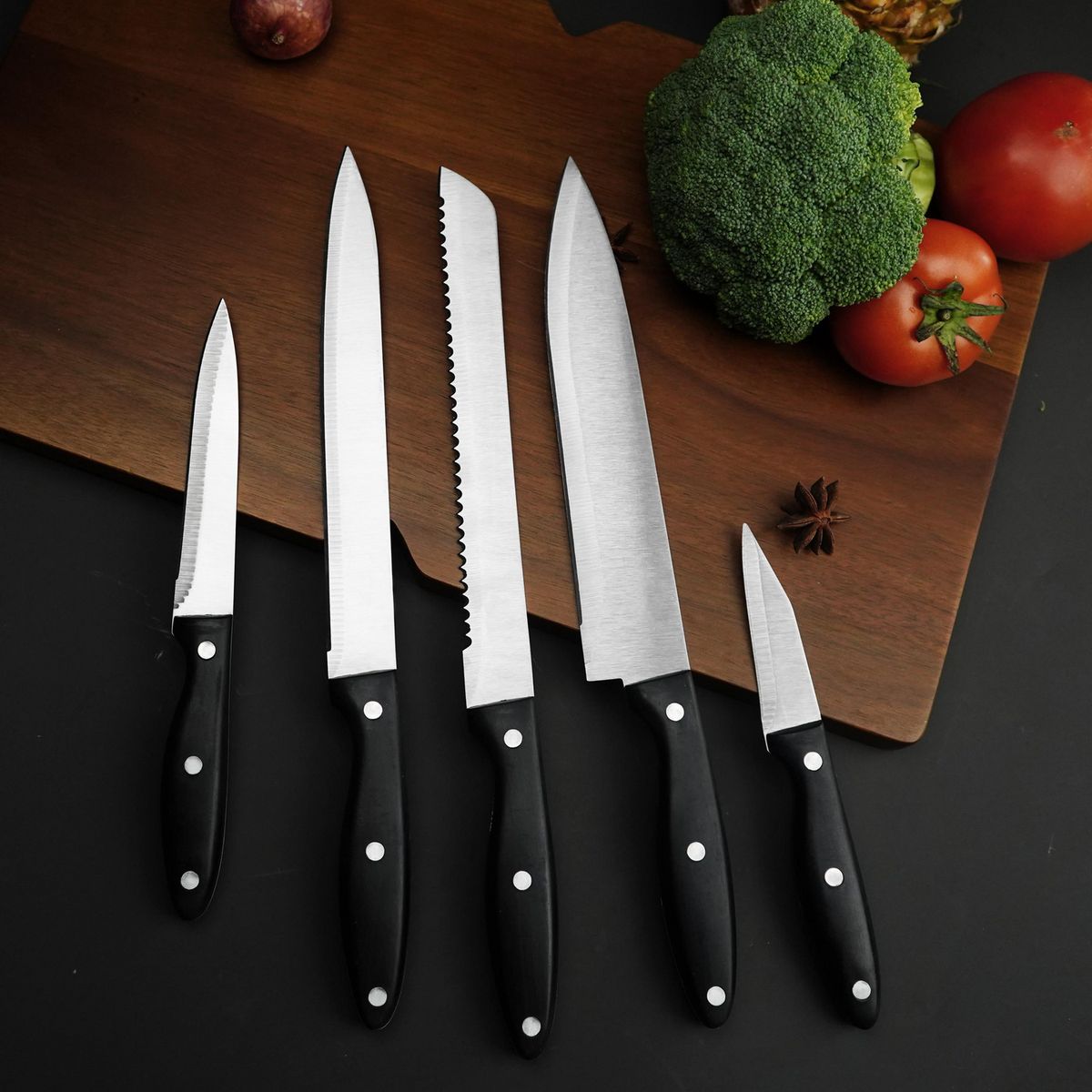 JUST HOME COLLECTION - Set x5 Cuchillo Acero Negro